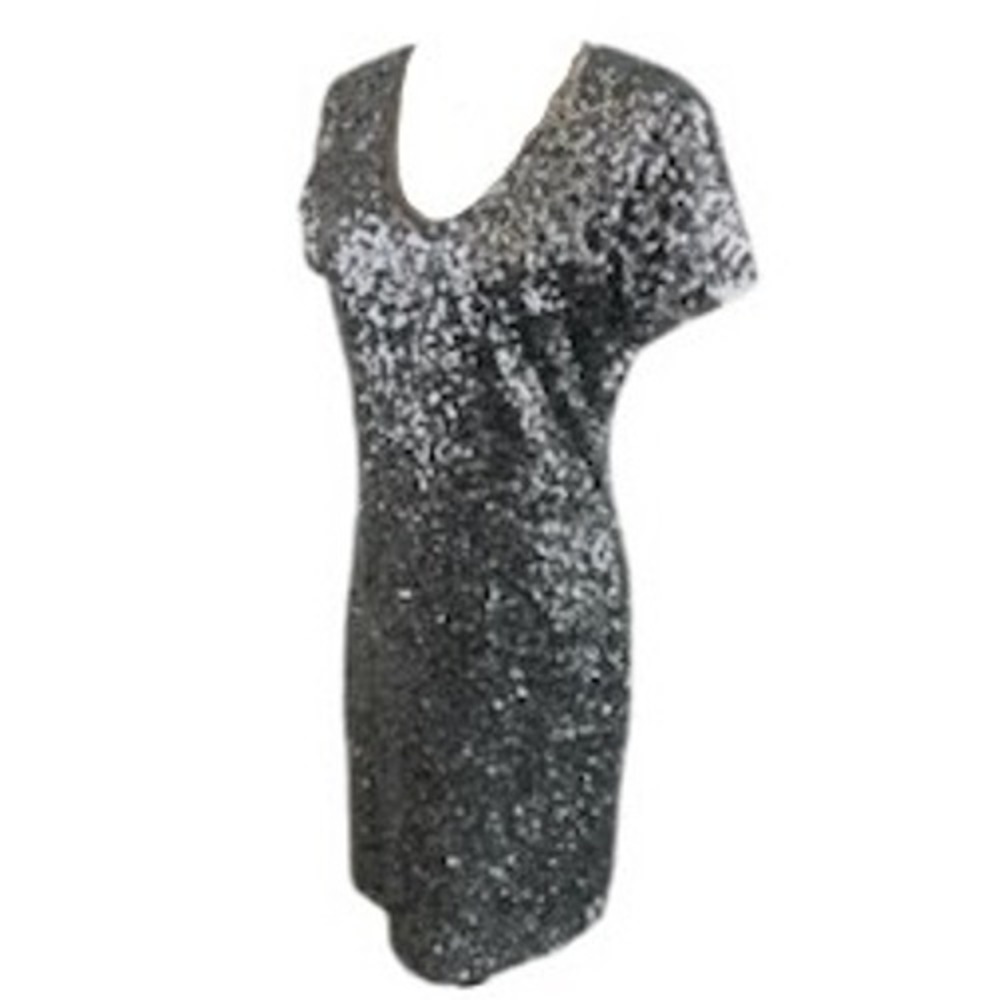 Maner Silver Sequin Short Sleeve Mini‎ Dress Party Cocktail Women's Size Medium
